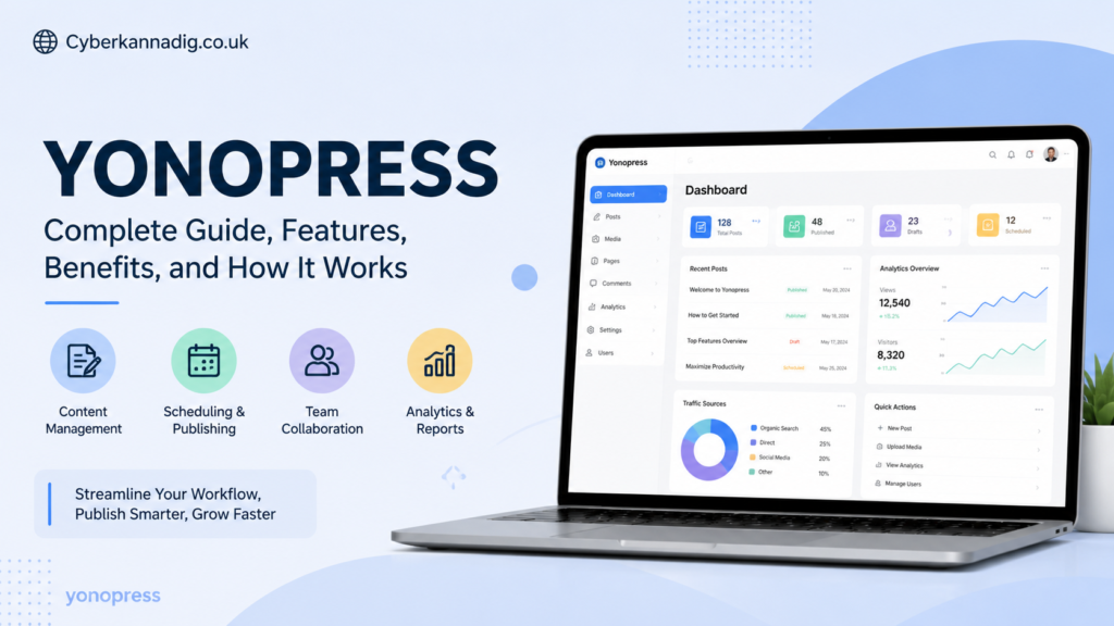 Yonopress dashboard overview showing content management and productivity features