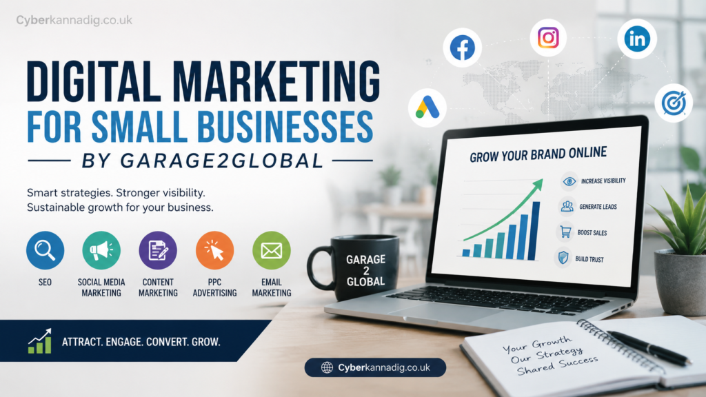 Digital marketing for small businesses by Garage2Global growth strategy illustration
