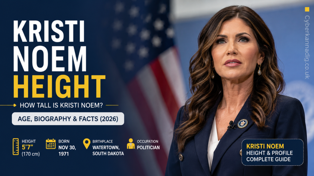 Kristi Noem standing at a public event showcasing her height and professional appearance.